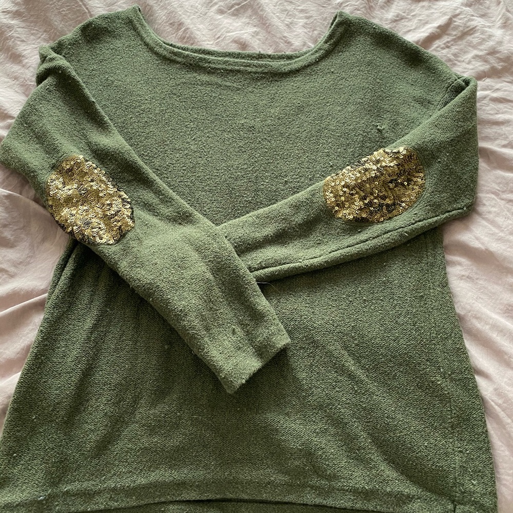 Tommy Bahama sweater with sequin elbow patch